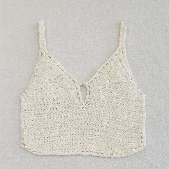 American Eagle Ivory Crochet Knit Crop Top Boho Festival Tank Women’s Size Large - Picture 1 of 11